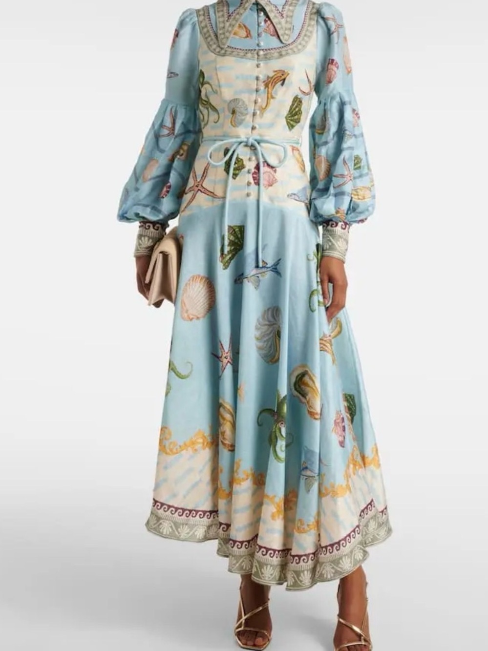 Alemais Light Blue Seashell-Print Long Sleeve Midi Dress US 6 AU 10 New with Tag - Picture 2 of 7